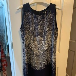 navy & white shift dress